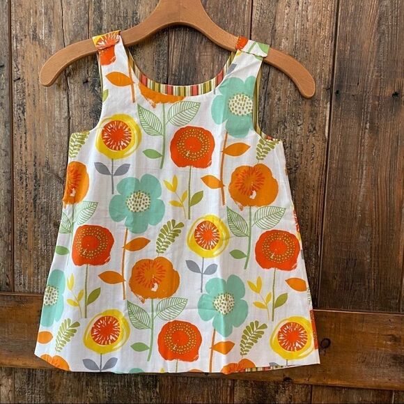 Toddler New Handmade Reversible Retro Large Flower Cotton Summer Strap Dress - Picture 3 of 7